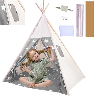 Дитячий намет-типі Kindertipi Dacron 120x120x160 см з вікном, миється, для дитячої кімнати, 4-х стовпчиків, білий (сірий та білий)
