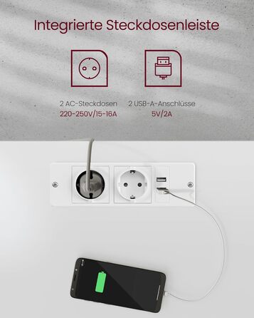 Електричний регульований стіл VASAGLE 120x60 см, білий + горіховий, з пам'яттю висоти, з розетками та ящиком