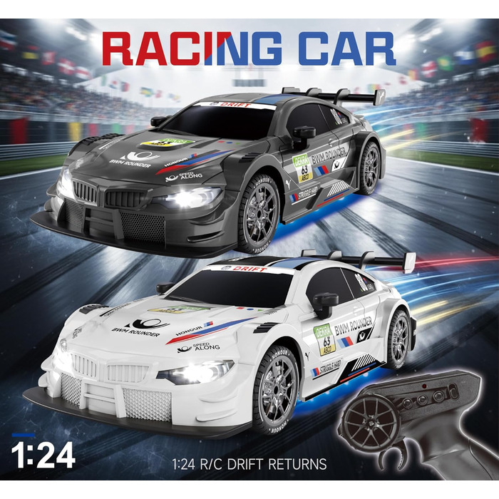 RC Дрифт-кар 1:24, 4WD, 2.4GHz, чорний, 2 батареї, LED, швидкість 20 км/год