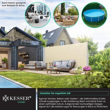 Алюмінієва бічна маркіза KESSER 300x160 см, розсувна, водонепроникна, з автоматичним згортанням, захист від вітру та сторонніх поглядів для балкона і тераси, бежева, з настінним кріпленням та чохлом від дощу