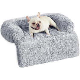 Лежак для собак Feandrea FluffyHug плюшевий, розмір XL, для середніх і великих собак, 110 x 95 x 18 см, сірий омбре