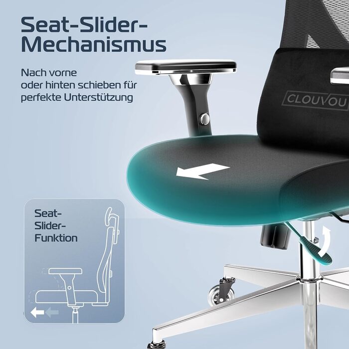 Офісний стілець CleverSeat Ergonomisch - регульований, для дому та геймінгу, до 150 кг (Чорний)