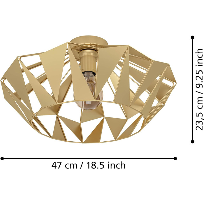 Підвісний світильник EGLO Carlton, підвісний світильник на 3 лампи над обіднім столом, підвісний світильник в ретро дизайні з металу в золоті, підвісний світильник з цоколем E27, L 80,5 см (стельовий світильник)