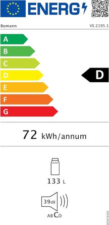 Холодильник Bomann 133л, 3 полиці, відсік для овочів, змінна дверна петля, тихий, LED VS 2195.1 inox