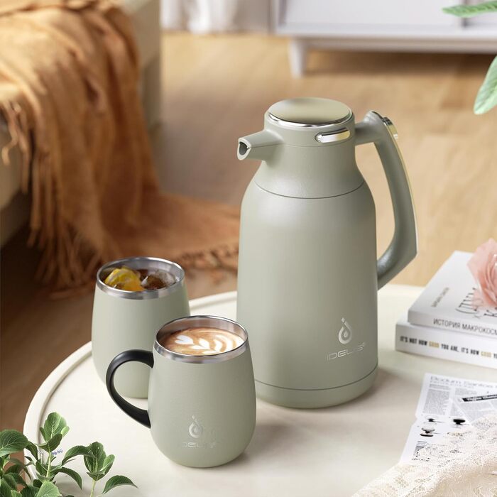 Термос IDEUS 2л з нержавіючої сталі, двостінний, вакуумна ізоляція, для кави та чаю, BPA-free, колір Celadon