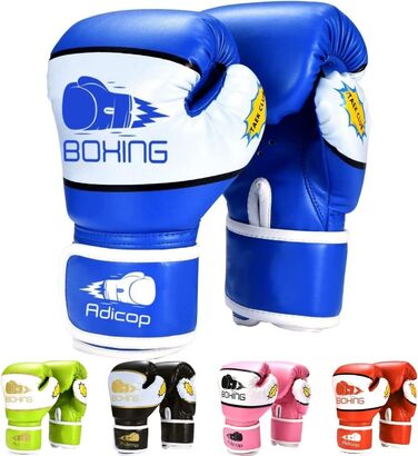 Дитячі боксерські рукавички Adicop для дітей від 4 до 12 років, для підлітків, хлопчиків, дівчаток, для боксу, тренувальні рукавички, для спарингу, боксерські рукавички, для боксерської груші, кікбоксингу, Муай Тай ММА (синій)