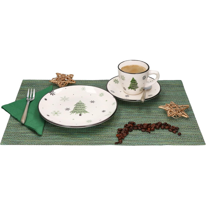 Кавовий сервіз MamboCat на 6 осіб з різдвяним декором (18 предметів) | Керамічний сервіз з прикрасами ялинки та сніжинок