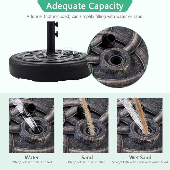 Підставка для парасольки Helios&Hestia Robuster, пластикова, заповнюється водою/піском, для вулиці, 31,8 кг, бронза