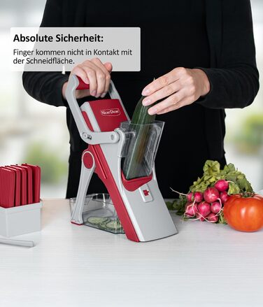 Nicer Dicer Mandoline 12-ти частинний набір для нарізки овочів: слайсер, шматовиця, для гурки, кухонний слайсер, слайсер для джиран, для нарізки соломкою, преміум-якість, турквіз/зелений (червоно-сірий)