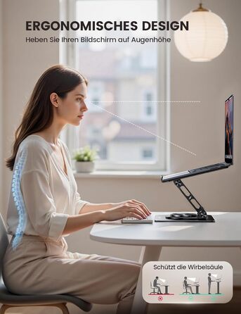 Підставка для ноутбука Lamicall, регульована - 360° обертання, складна, алюмінієва - для столу/офісу, універсальна ергономічна підставка для Macbook Pro Air, 10-17,3' (чорна)