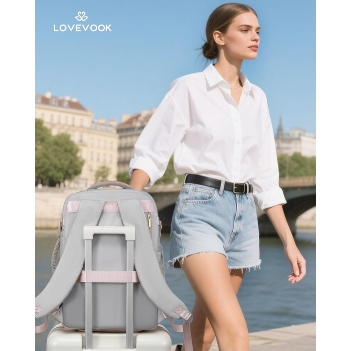 Рюкзак для ручної поклажі LOVEVOOK 40x20x25, 20L, сірий/рожевий - підходить для Ryanair, під ноутбук, Carry On