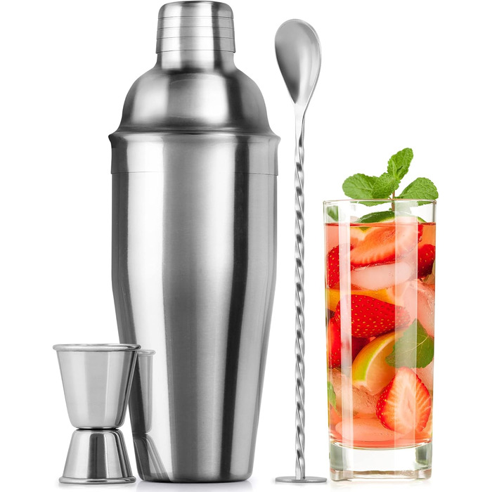 Набір шейкерів для коктейлів Zulay з нержавіючої сталі 700 мл (6 шт.) – шейкер, джиггер, стік та ложка для змішування – для Маргарити та інших коктейлів