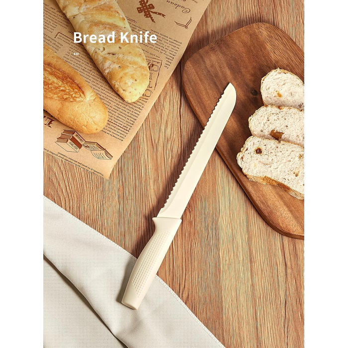 Набір кухонних ножів Yabano 7 предметів з підставкою та точилкою, кухонний набір з пластиковою підставкою (білий)