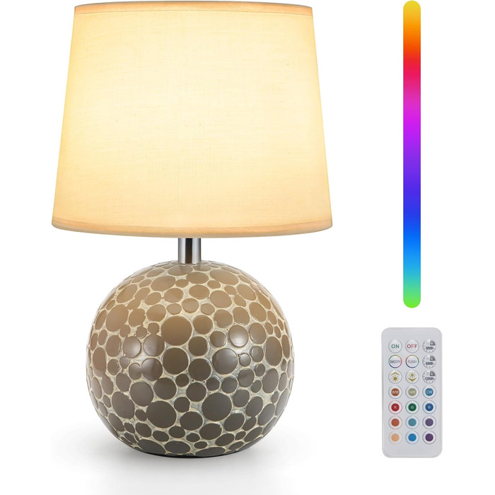 EGOBASIC Лампа настільна керамічна акумуляторна з пультом, 12 кольорів RGB, диммування, таймер, для вітальні, спальні, їдальні