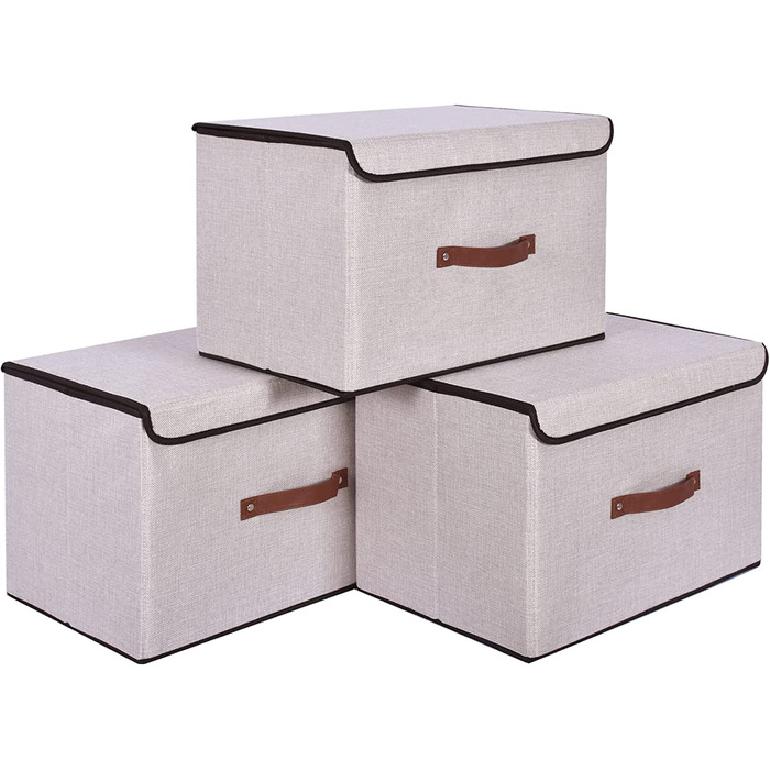 Ящики для зберігання OUTBRO з 3 предметів з кришками, 33 x 23 x 20 см, складні тканинні ящики, кошики для зберігання, органайзери для іграшок, одягу, книг, (світло-сірий, дуже великий (3 упаковки))