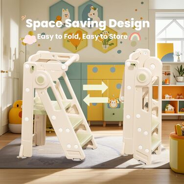 Стілець-сходинка для дітей Hoopyosms: регульована висота, складаний, Montessori, для кухні, ванної кімнати та дитячої кімнати, від 1 року (зелений, Classic)