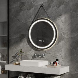 Дзеркало для ванної кімнати YOURLITE з підсвічуванням, 60 см, кругле, LED, 3 кольори, регулювання яскравості, сенсорний вимикач, антизапарник, пам'ять, IP44, чорний