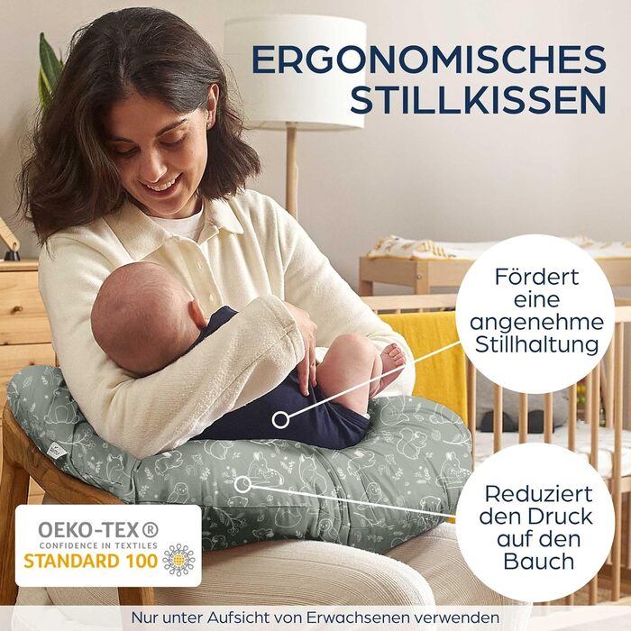 Подушка для вагітних Niimo XXL, подушка для годування - подушка для сну на боці з бавовняним чохлом, зручна подушка для дорослих, подушка для підтримки, (200 см x 70 см), (Sage Green Forest, подушка для годування)