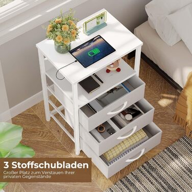 Приліжкові столики Rolanstar з LED-підсвічуванням та USB, набір з 3-х столів з висувними ящиками, для вітальні та спальні, білий, 40 x 30 x 60 см