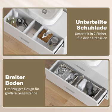 Сучасна тумбочка під раковину з 2 висувними ящиками, підлогова тумбочка без цоколя, білого кольору