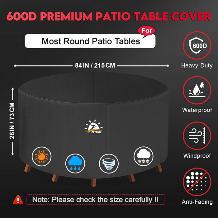 Чохол для садово-патіо меблів Zettum, діаметр 215 см, 600D Oxford, водонепроникний