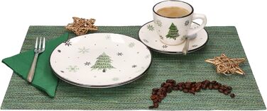 Кавовий сервіз MamboCat на 6 осіб з різдвяним декором (18 предметів) | Керамічний сервіз з прикрасами ялинки та сніжинок