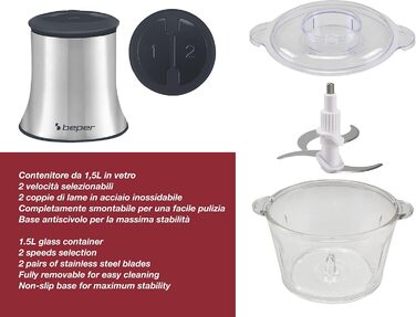 Кухонний комбайн Beper P102ROB001 зі скляною чашею, сірий/чорний