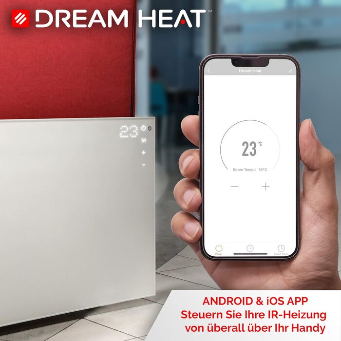 Інфрачервоний обігрівач DREAM HEAT з пультом дистанційного керування, енергозбереження, сенсорна панель, WIFI, керування APP, функція ТАЙМЕРА, електричний обігрівач, випромінювач, термостат, електричний обігрівач, інфрачервоний (960 Вт)