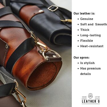 Чорний шкіряний фартух для гриля з тримачем для пива, BBQ фартух для майстра гриля - міцний, з кишенями, регульовані бретельки