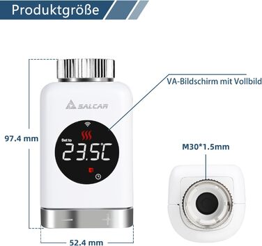 Розумний термостат для радіатора SALCAR TRV801W WiFi LCD, сумісний з Alexa та Google Home, Tuya Smart, без шлюзу