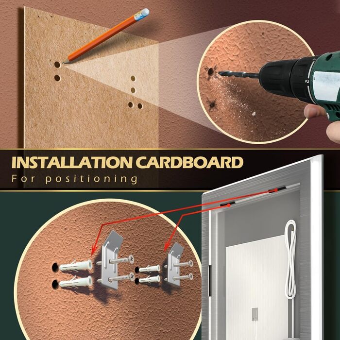 Дзеркало для ванної кімнати LED з підсвічуванням, комодне дзеркало для макіяжу, настінне, 6500K, антитуманне, IP44, 90 x 60 см