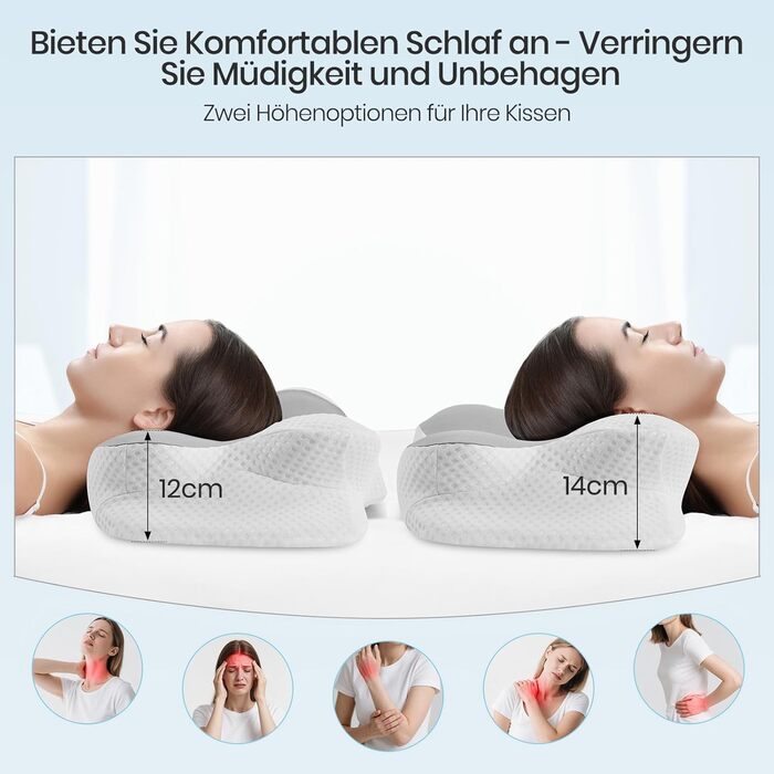 Подушка для шиї Donama з піною з пам'яті, подушка для сну на бік, спину та живіт (світло-сіра, 62 x 37 x 12 см)