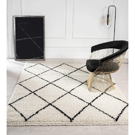 Килим для дому The carpet з високим ворсом 80x150 см кремово-чорний