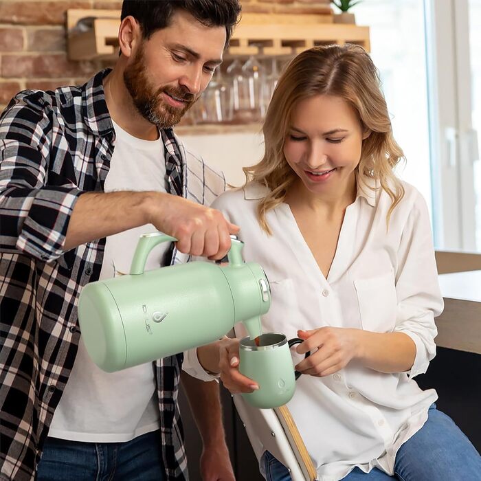 Термос IDEUS Thermoskanne 2л, нержавіюча сталь, подвійні стінки, вакуумна ізоляція, кавоварка-термос для кави та чаю, BPA-free, колір Celadon (авокадо)