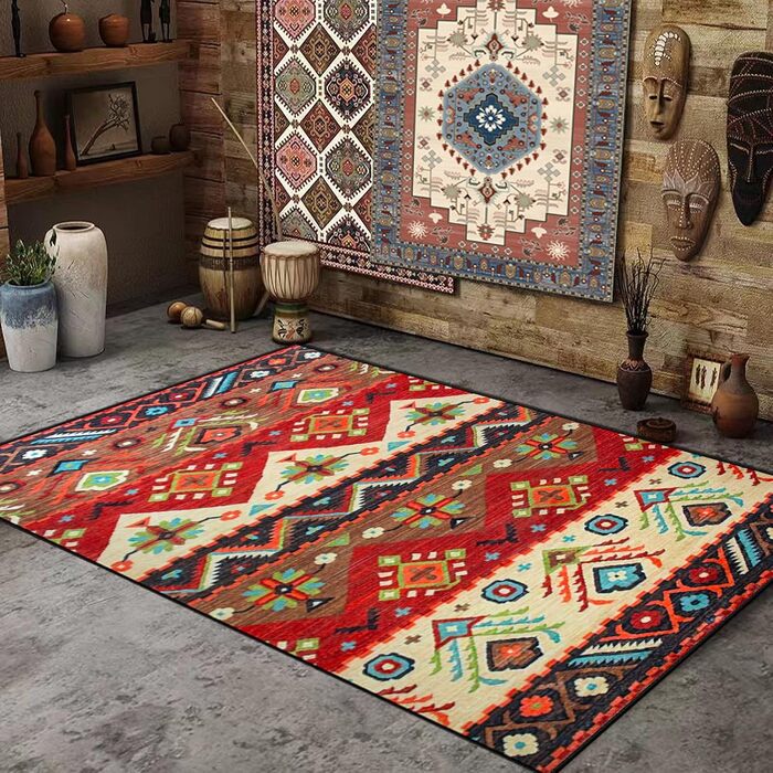 Вінтажний килим Jiyuhang Boho 160x230 см, квітковий медальйон, не ковзає, можна прати, короткий ворс, стиль A