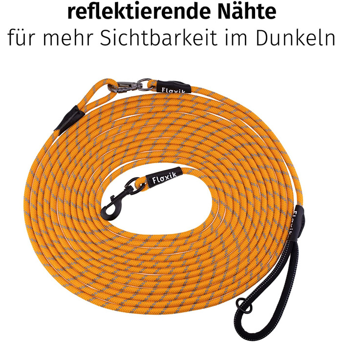 Повідець Floxik для собак / Помаранчевий 10 м світловідбиваючий повідець зі знімним ремінцем на зап'ясті / також ідеально підходить в якості тренувального повідця для цуценят