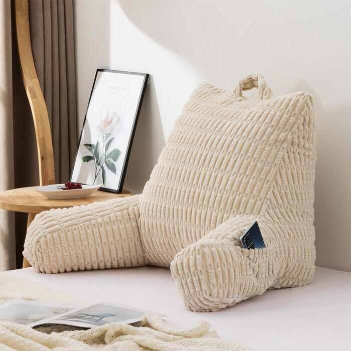 Крісло-мішок Holawakaka для читання та відпочинку з підлокотниками та спинкою, велике, кремове
