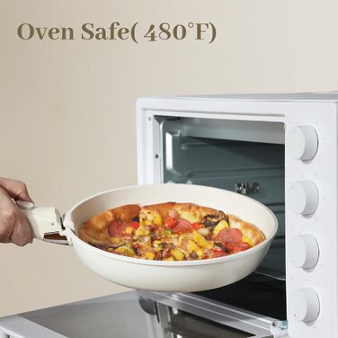 Набір посуду Cuisinluv 15 предметів: каструлі та сковорідки з антипригарним покриттям, знімні ручки, для індукційних плит, для дому та подорожей, кремово-білий