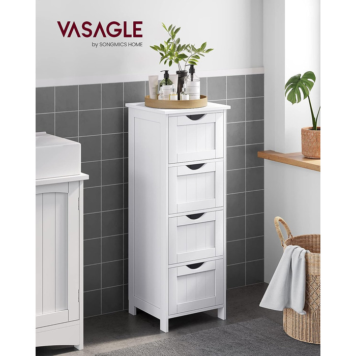 Шафка для ванної кімнати VASAGLE з 4 висувними ящиками, 30 x 30 x 82 см, білий колір, для ванної, вітальні, кухні