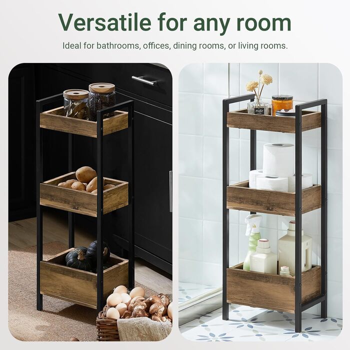 Тумбочка для ванної кімнати SoBuy з 3 міцними полицями, вузька шафа з МДФ, комод для ванної кімнати, витримує до 30 кг, полиця для ванної кімнати в дерев'яних тонах, для маленьких ванних кімнат 28x20x74 см, вінтажний стиль FRG226-F