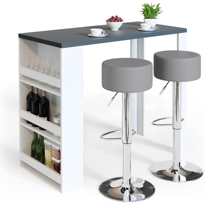 Барний стіл Vicco Bartisch-Set з 2 барними стільцями, 117 x 57 см (Білий/Сірий)