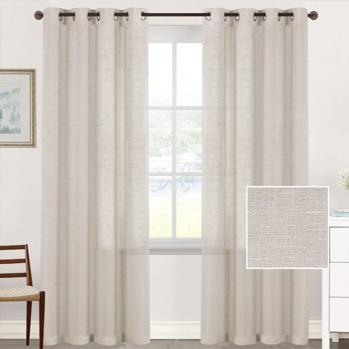 Штори Tenger Home Linen Voile, напівпрозорі, комплект з 2 шт. , колір льону, 120x120 см