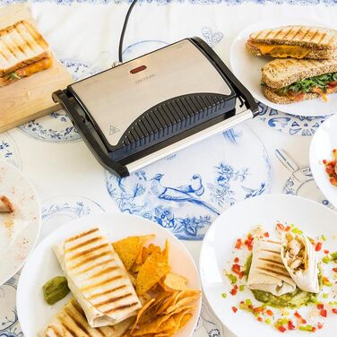 Електрогриль Cecotec Rock'nGrill 700W з антипригарним покриттям, 23x14.5 см, без PTFE та PFOA, плаваюча платформа, холодний ручка, індикатор, вертикальне зберігання