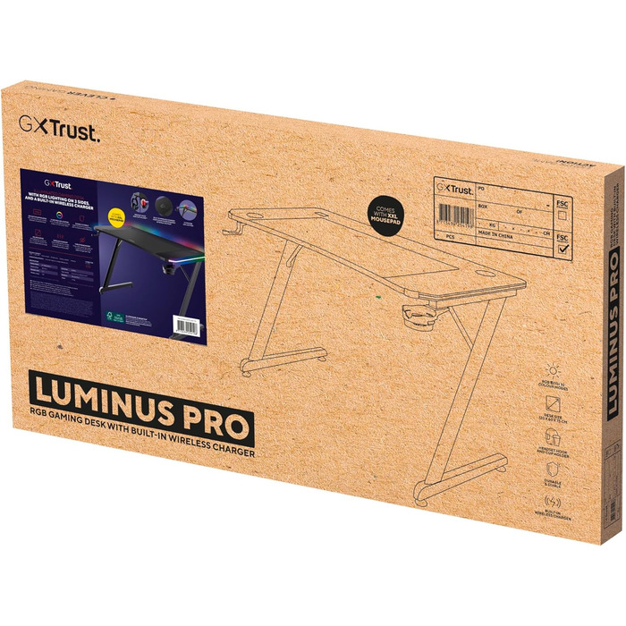 Ігровий стіл Trust Gaming GXT 709W Luminus RGB з підсвічуванням LED, 10 режимів, USB, для геймерів, білий (120x60 см)