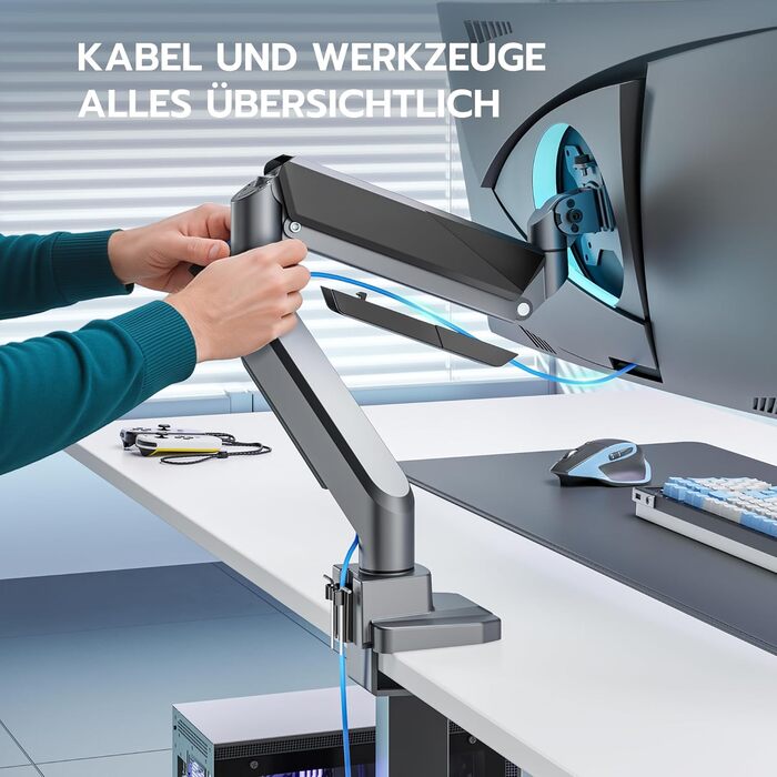 Кріплення для монітора ARES WING з USB A/C, 17'-45', регульована висота, вантажопідйомність 18 кг, VESA 75/100 мм, білий (сірий)
