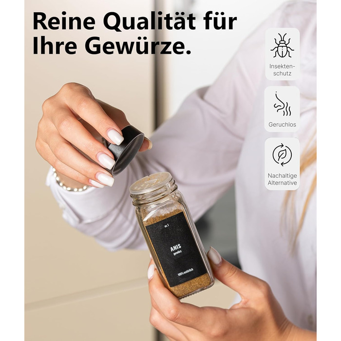 Набір банок для спецій Deco haus® (36 шт.) з кришками чорного кольору, з мірною ложкою та етикетками