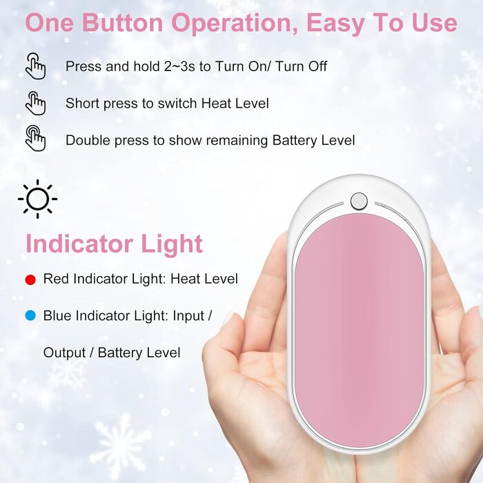 Електричний грілка для рук USB, повербанк 5200mAh, портативний, багаторазовий, для жінок та чоловіків, чорний та білий (рожевий та білий)