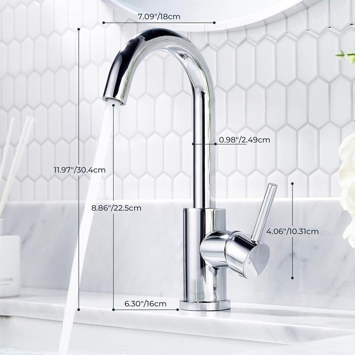 Змішувач для ванної кімнати FORIOUS Hoch 360° з нержавіючої сталі, з підйомним виливом, для кухні/ванної кімнати, з підключенням до гарячої/холодної води, монтаж простий, висота виливу 175 мм, полірована сталь