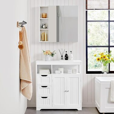 Шафка для ванної кімнати Yaheetech з 3 висувними ящиками та 1 дверцятами, регульована полиця, для ванної, кухні, коридору, білий, 80,5 x 30 x 86,5 см