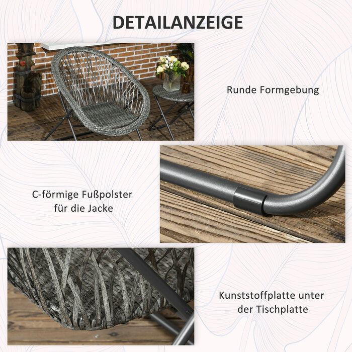 Балконний набір HOMCOM Folding Garden Set з журнальним столиком і 2 стільцями, включаючи подушки, сталевий сірий для патіо та саду